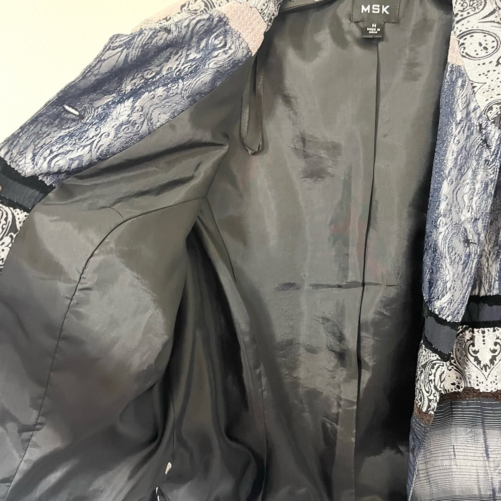 Metallic Silver Paisley Patchwork Jacket Y2K Boho Chic Lightweight Statement Top - Picture 11 of 12